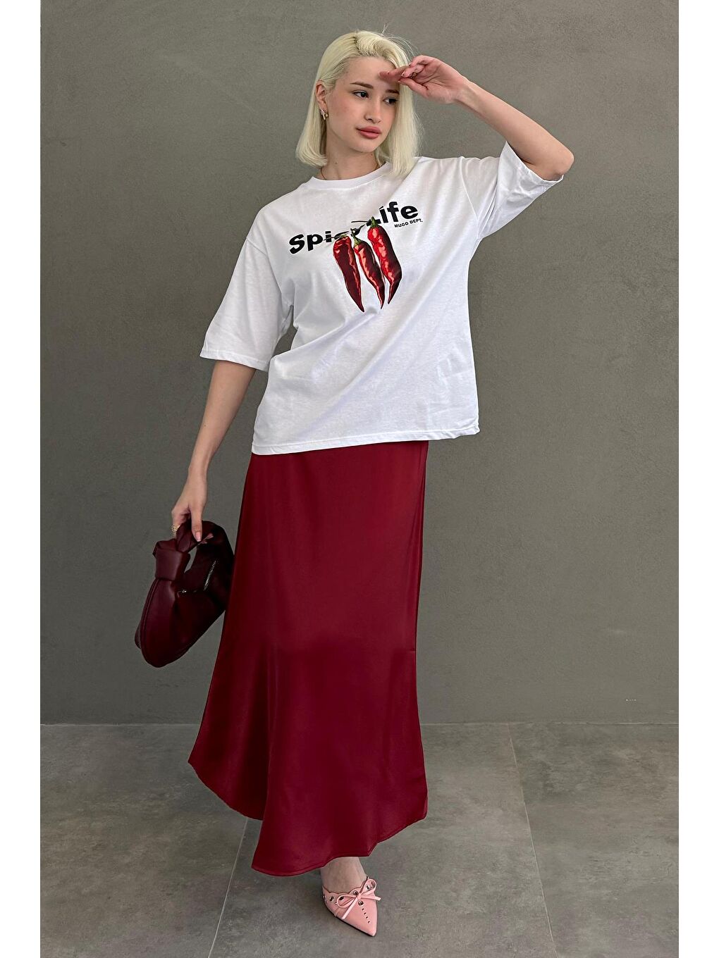 Beyaz %100 Pamuklu Baskılı Kadın Tişört Mg2452-3