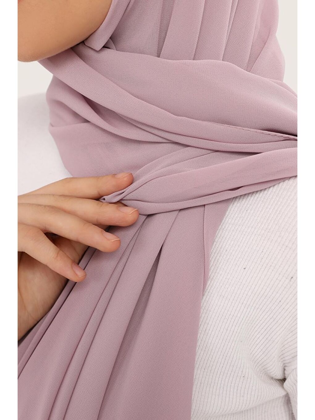 Pembe Hazır Pratik Lüks Boyunluklu Boneli Şifon Şal-3