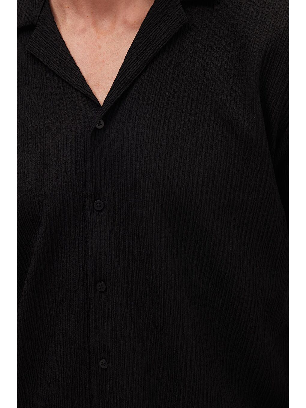 Erkek Standart Fit Kısa Kollu Beli Bağcıklı Apaş Yaka Siyah Gömlek Jogger Takım-2