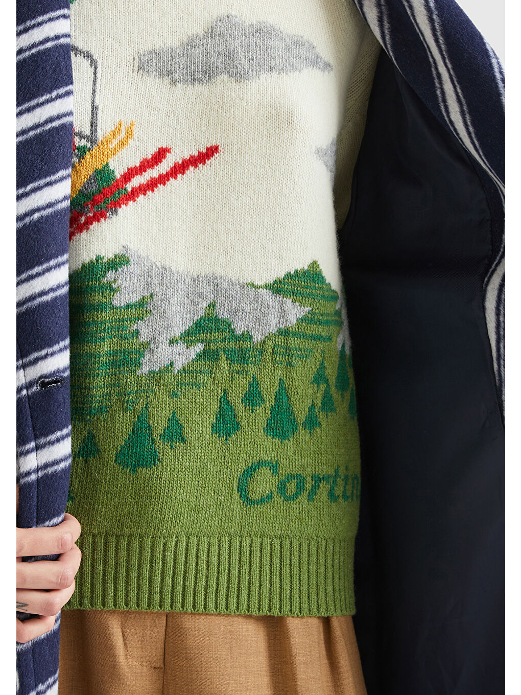 Kadın Lacivert ÇaprazÇizgili Palto-5