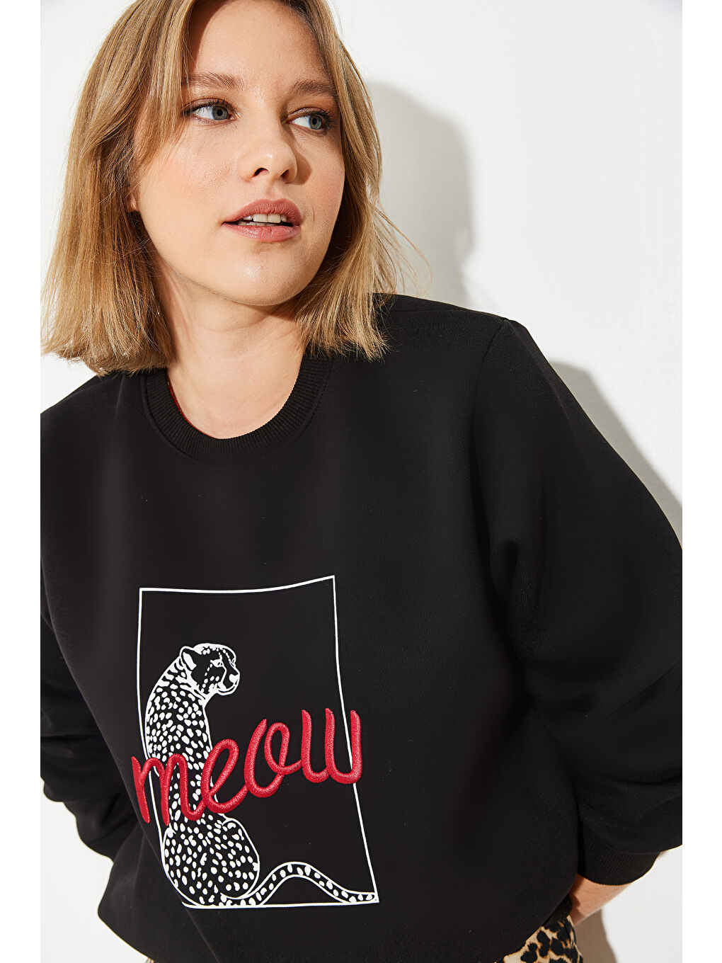 SHADE Siyah Kadın Leopar Baskılı Sweatshirt - 1