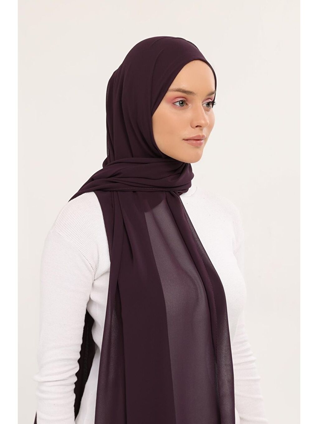 Mürdüm Hazır Pratik Lüks Boyunluklu Boneli Şifon Şal-1