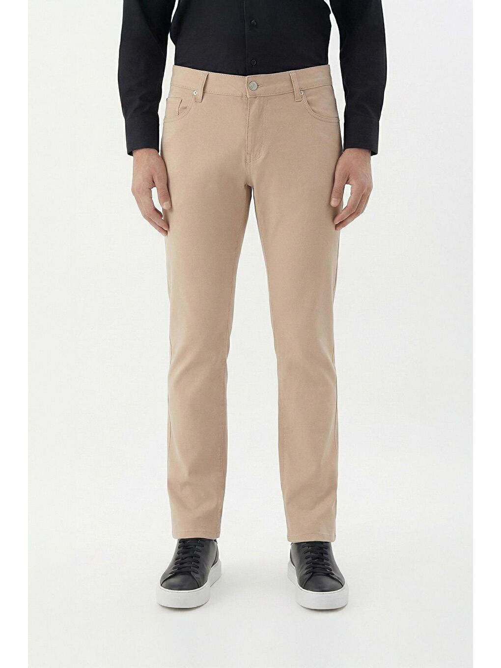 Giotelli Bej Comfort Fit Yünlü 5 Cep Chino Normal Bel Standart Boy Erkek Pantolon