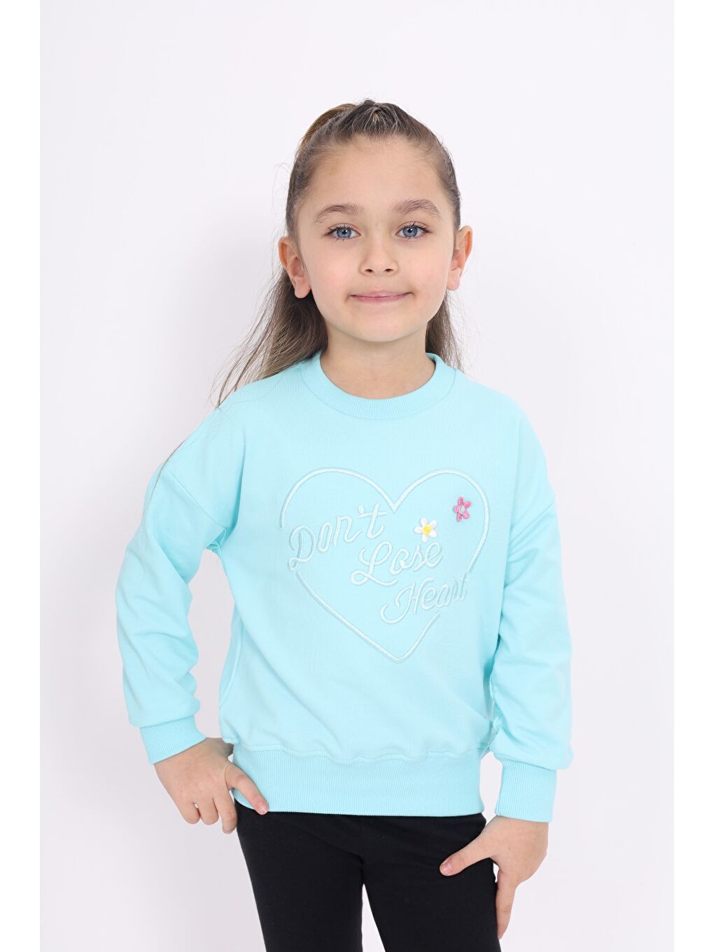 Toontoykids Turkuaz Kız Çocuk Nakışlı Sweatshirt