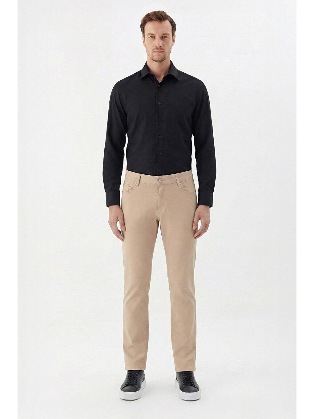 Giotelli Bej Comfort Fit Yünlü 5 Cep Chino Normal Bel Standart Boy Erkek Pantolon-2