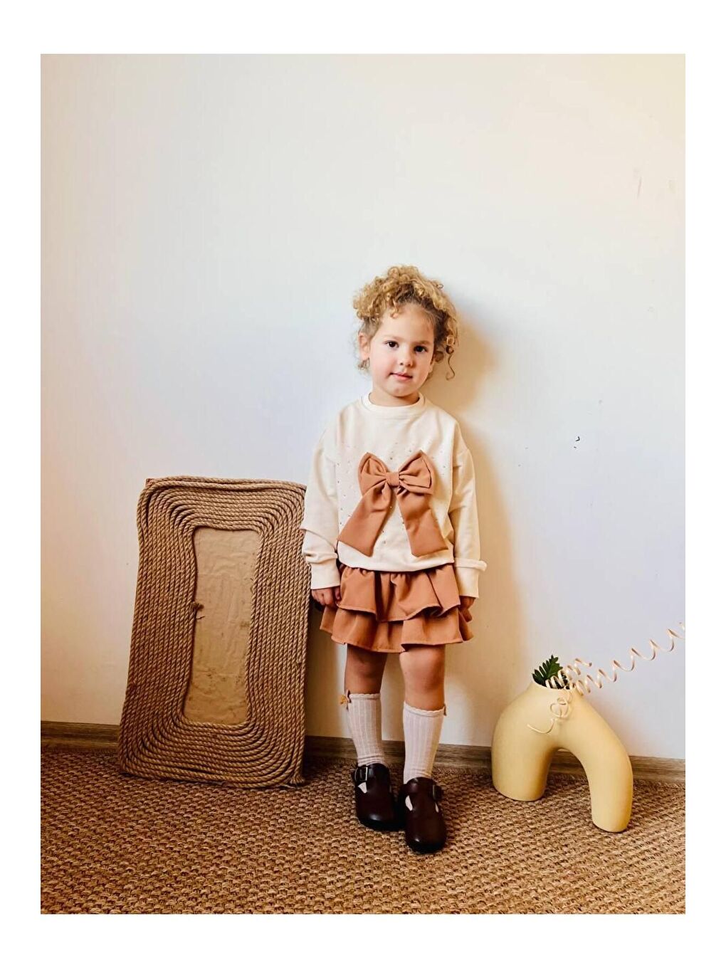 Kahverengi Fiyonklu Etekli Takım ( Etek Duble Kumaş )-1