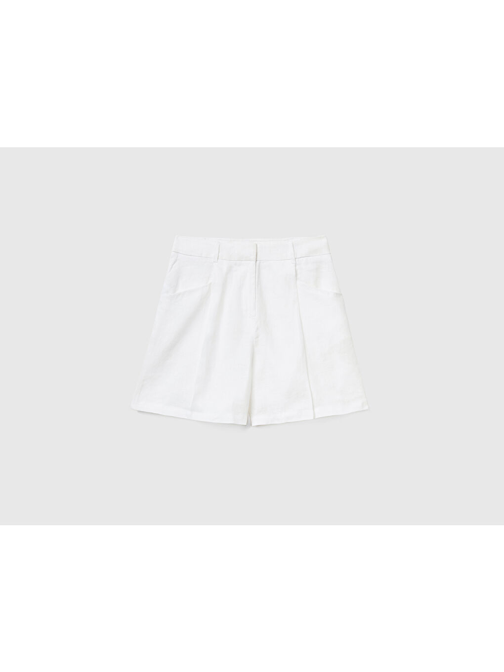 Kadın Beyaz %100 Keten Bermuda Şort-1