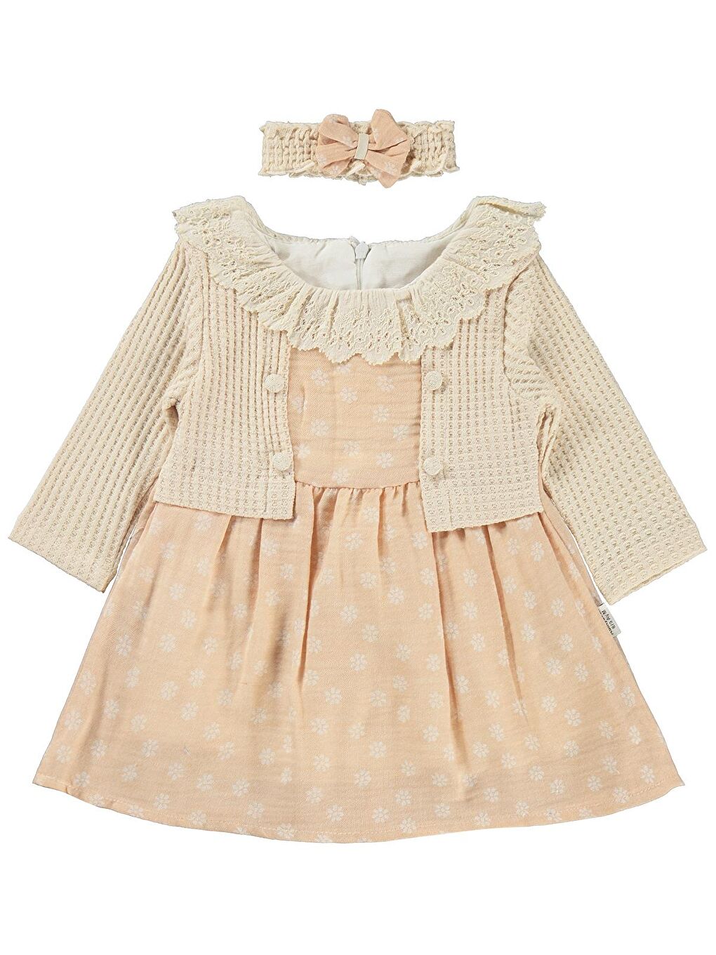 Pembe Lüks Süs Bolerolu Bandanalı 6-18 Ay Elbise - Pudra 18-24 Ay