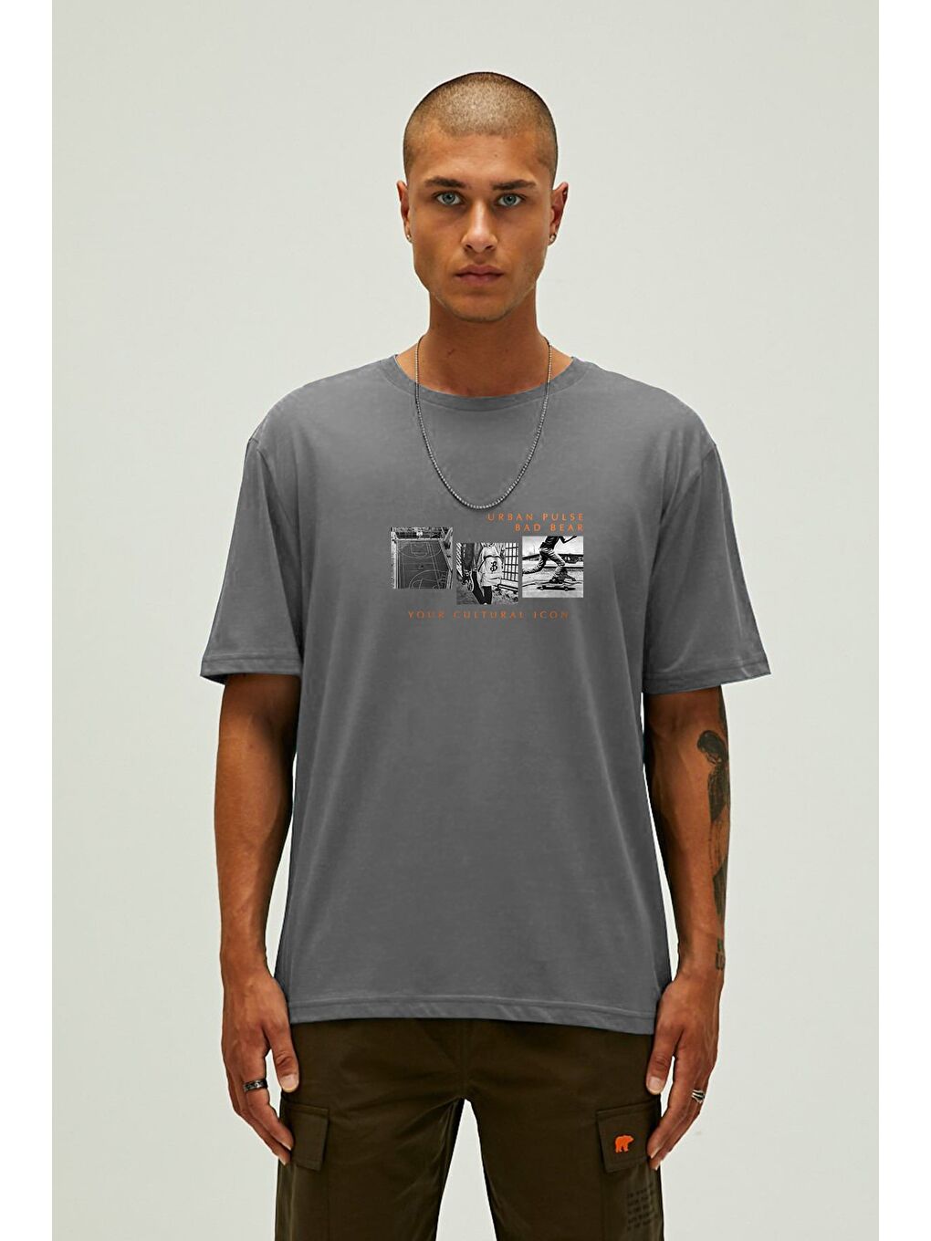 Gri Culture Icon Asfalt Erkek Baskılı Tişört