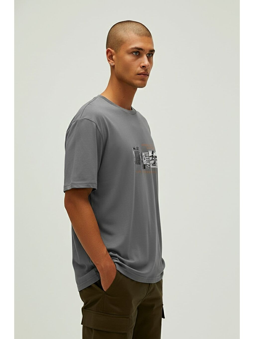Gri Culture Icon Asfalt Erkek Baskılı Tişört-1