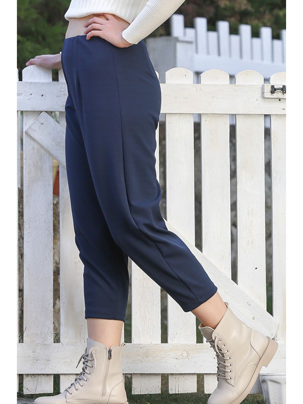 Lacivert Cepli Lastikli Bel Düz Paça Casual Jarse Örme Pantolon 90 65-2