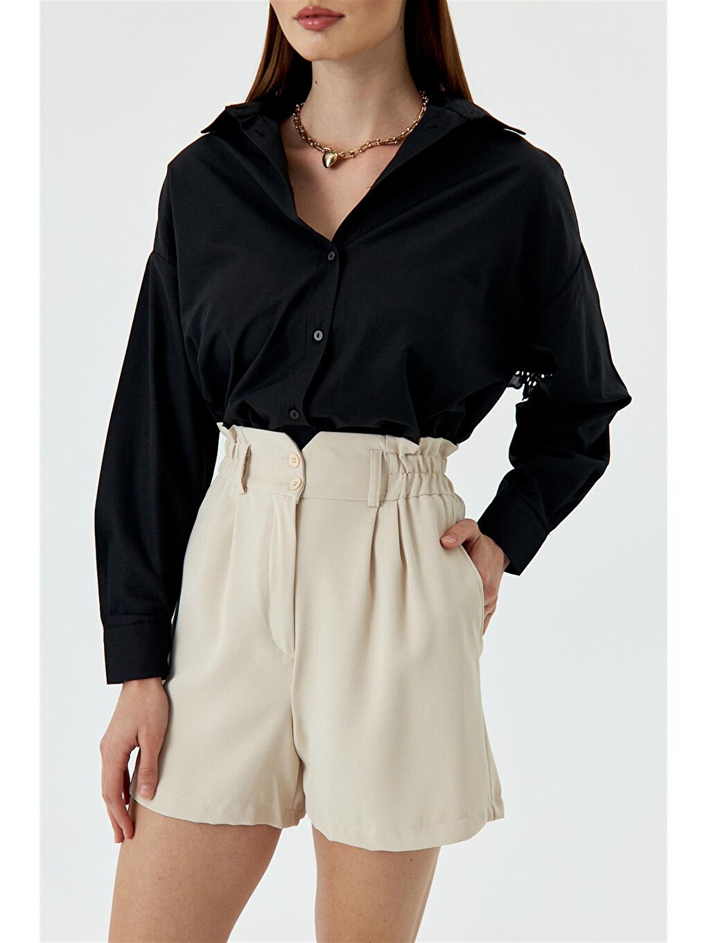 Bermuda Bej Kadın Şort-2