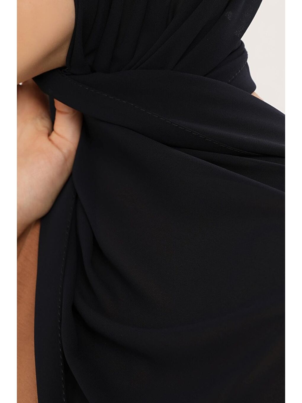 Lacivert Hazır Pratik Lüks Geçmeli Lastikli Boneli Şifon Şal-4