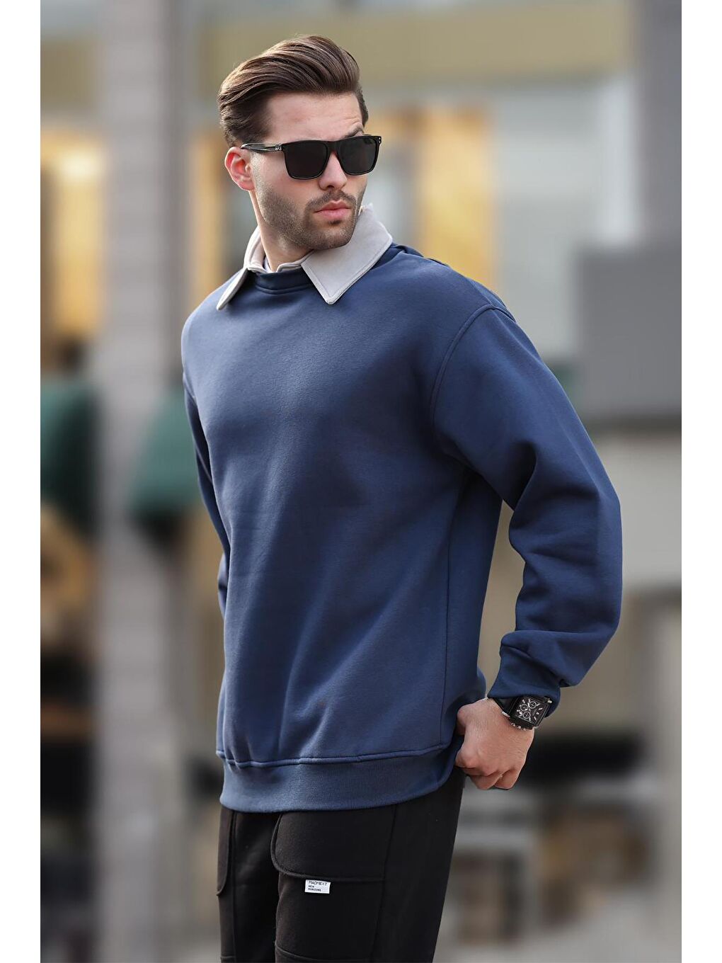 Lacivert Polo Yaka Erkek Sweatshirt 7086