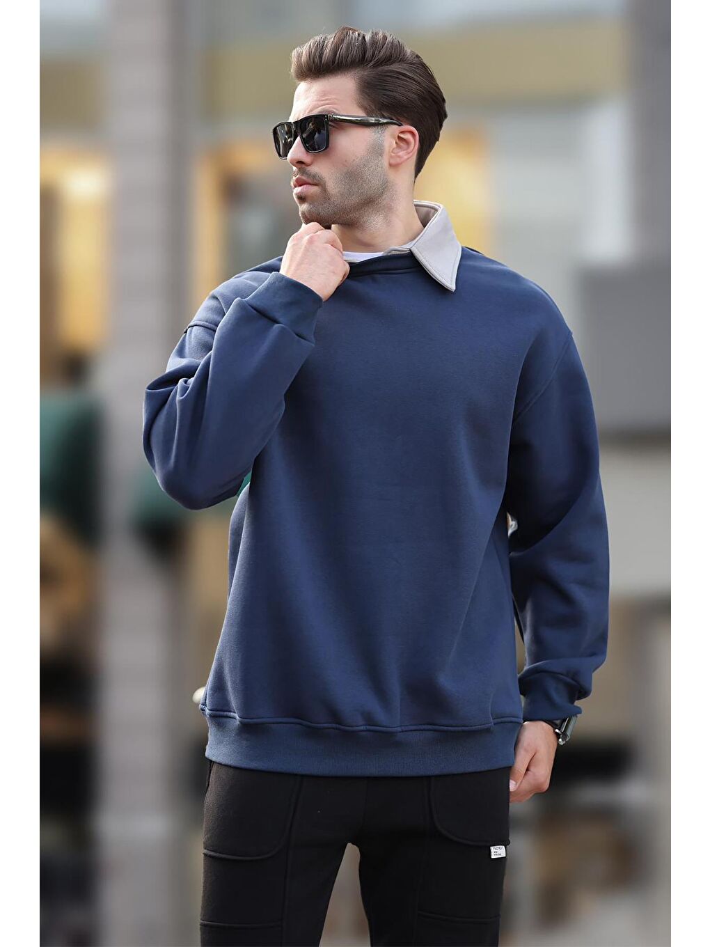 Lacivert Polo Yaka Erkek Sweatshirt 7086-2