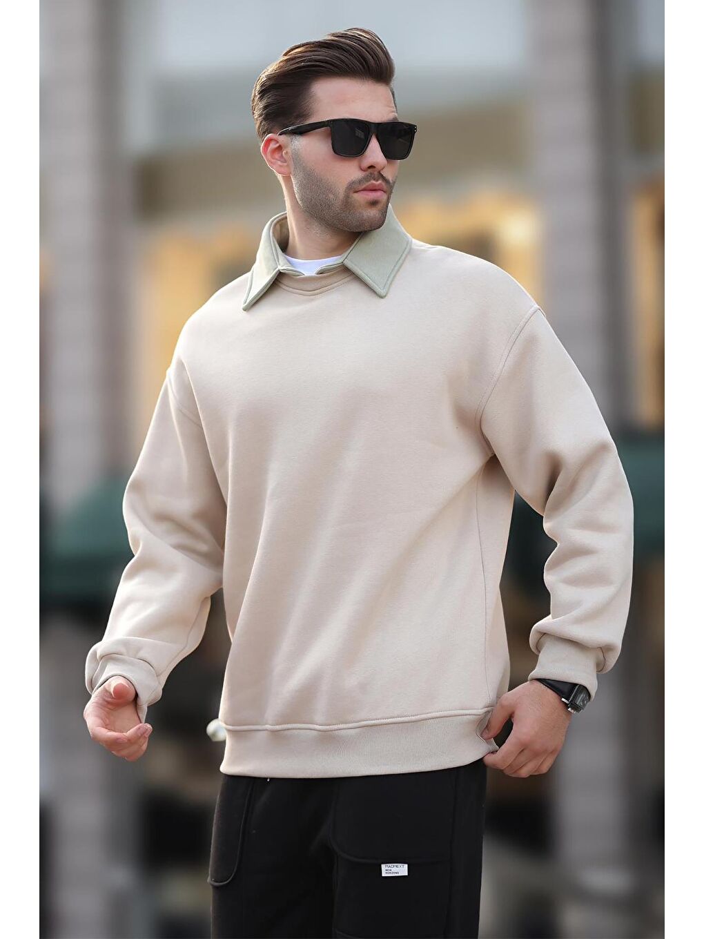 Bej Polo Yaka Erkek Sweatshirt 7086-2