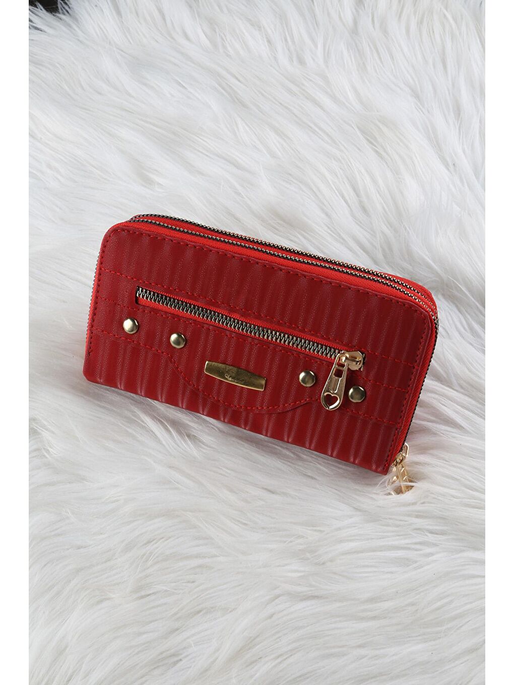 Kırmızı Çizgi Desenli Cüzdan/Para Çantası