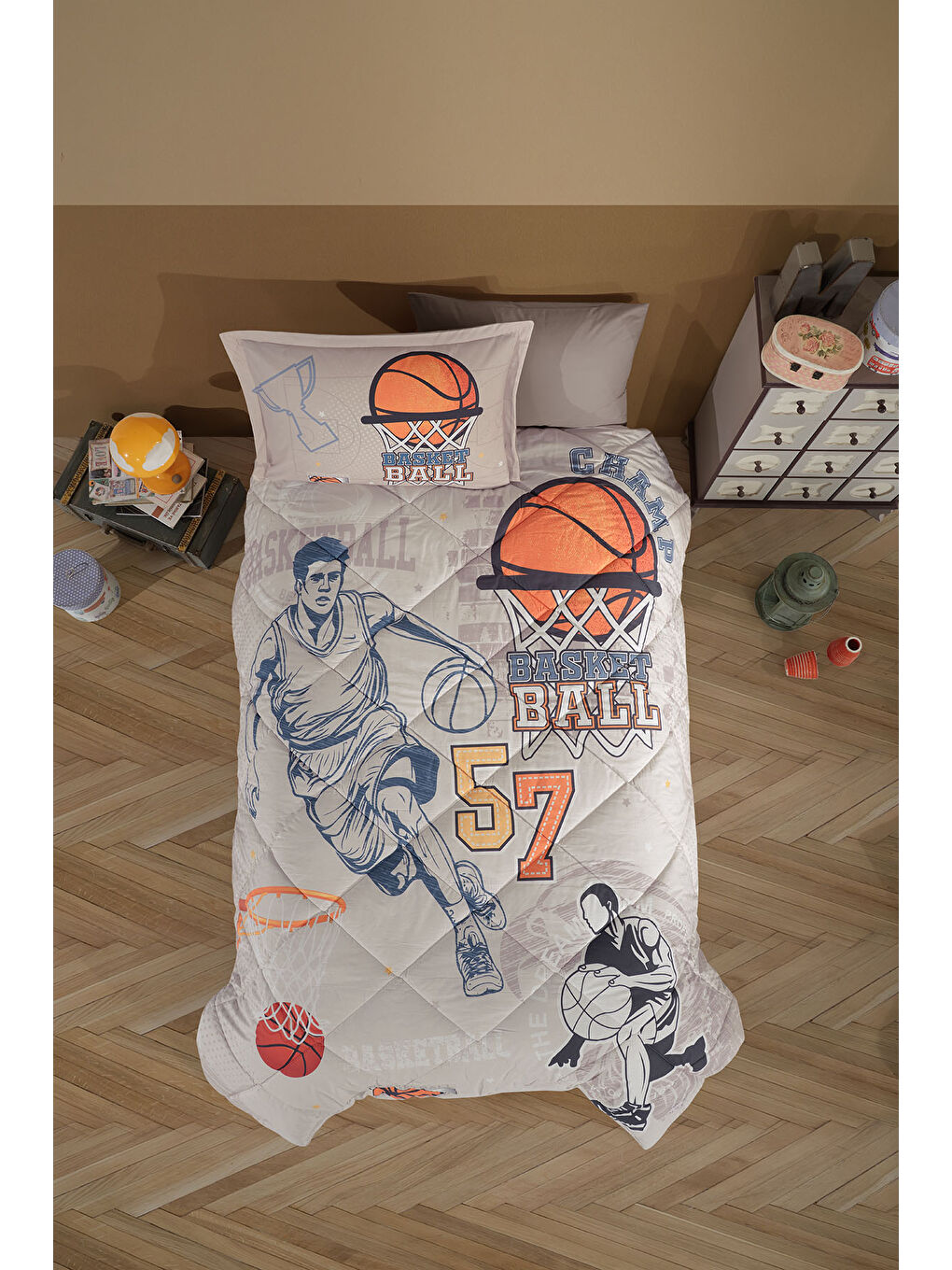 Bej Ranforce %100 Pamuk Tek Kişilik Uyku Seti Basketball