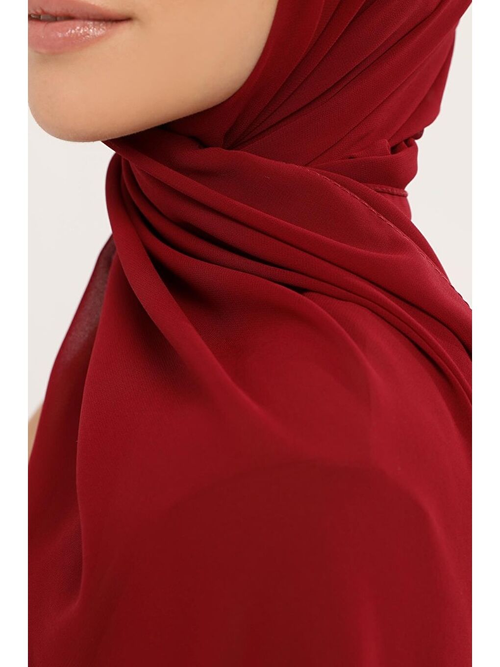 Bordo Hazır Pratik Lüks Geçmeli Lastikli Boneli Şifon Şal-3