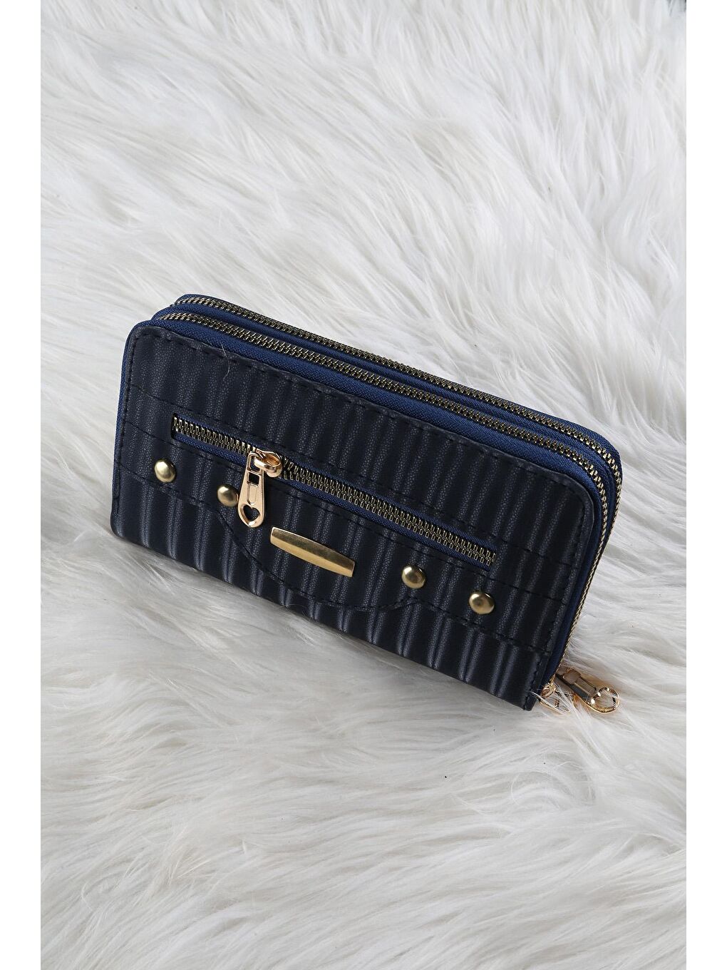 Lacivert Çizgi Desenli Cüzdan/Para Çantası