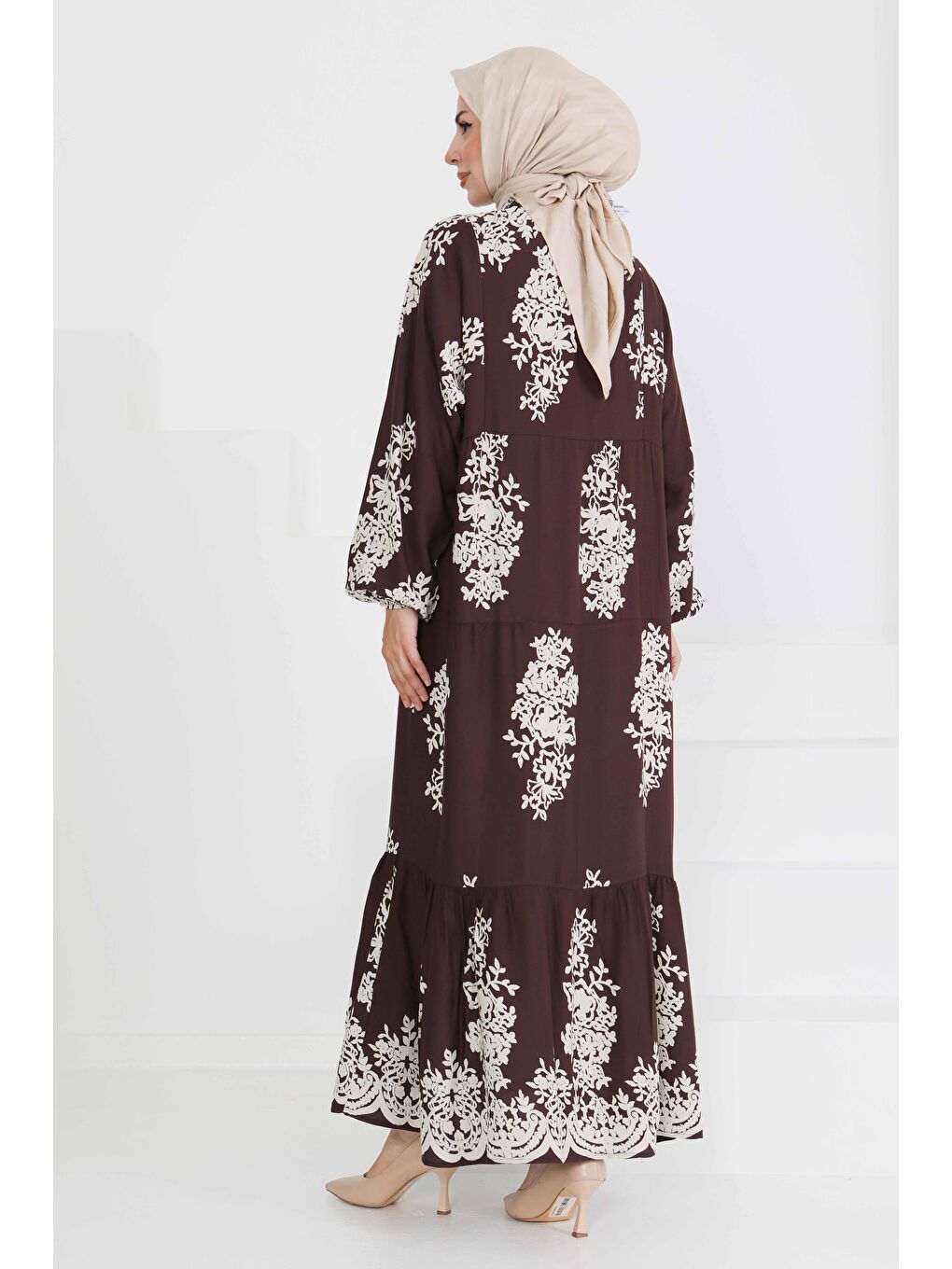 Kahverengi Desenli Düğmeli Elbise Kahve - 27470-4