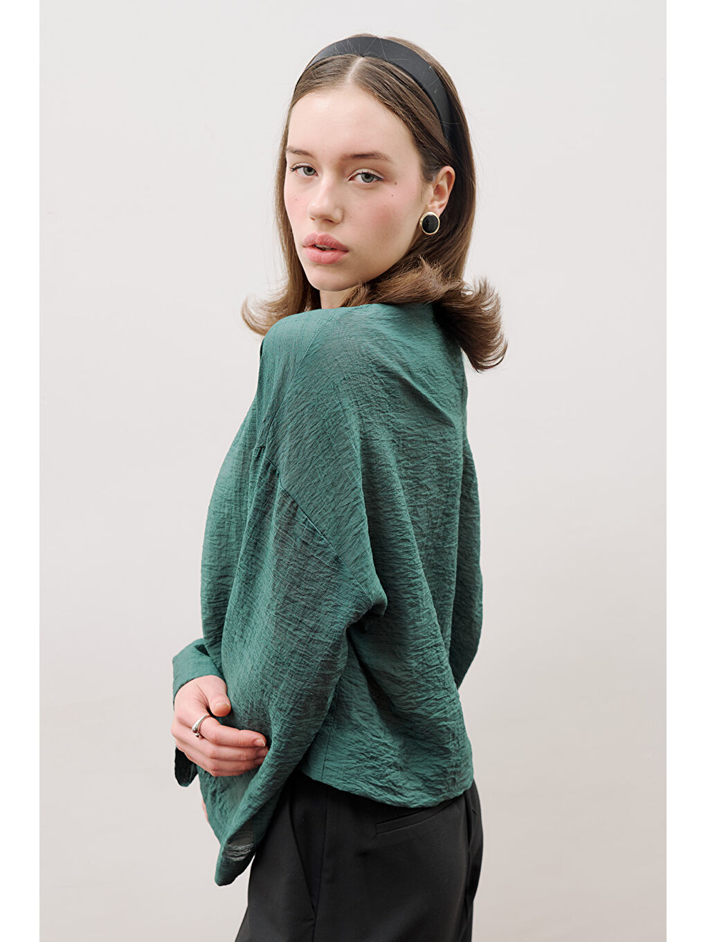 Yuvarlak Yaka Crop Bluz Yeşil-1