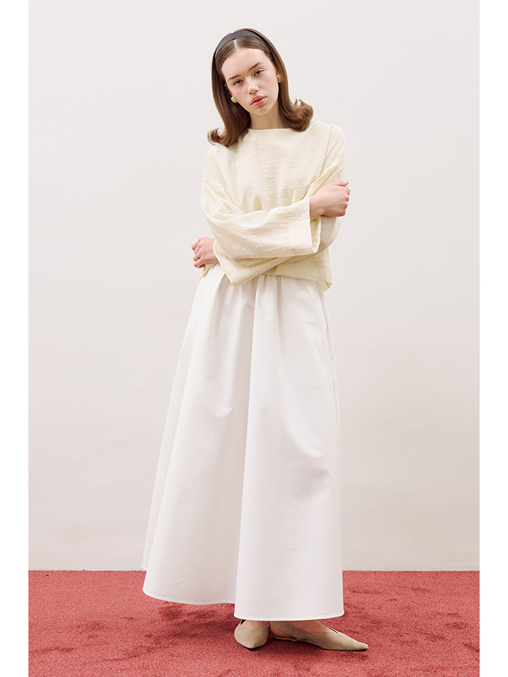 Yuvarlak Yaka Crop Bluz Soft Sarı-2