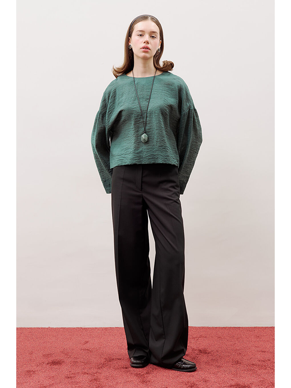 Yuvarlak Yaka Crop Bluz Yeşil-3