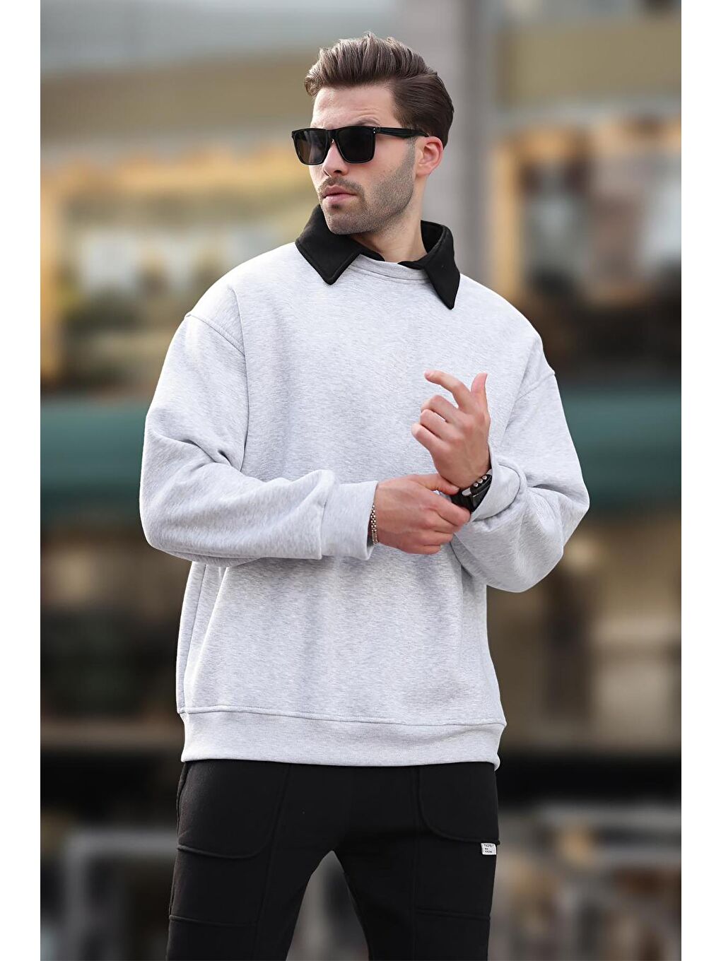 Beyaz Karmelanj Polo Yaka Erkek Sweatshirt 7086