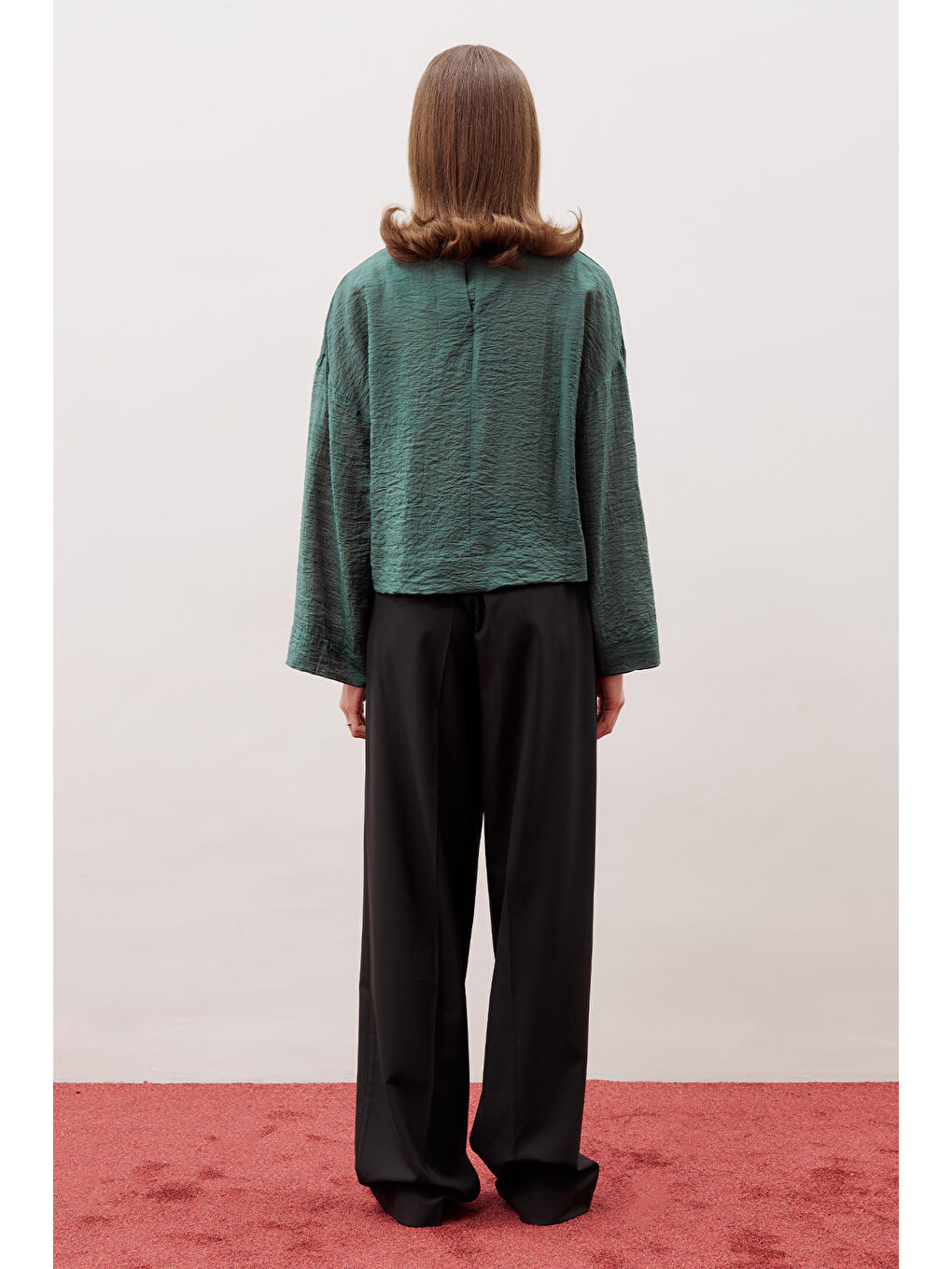 Yuvarlak Yaka Crop Bluz Yeşil-4