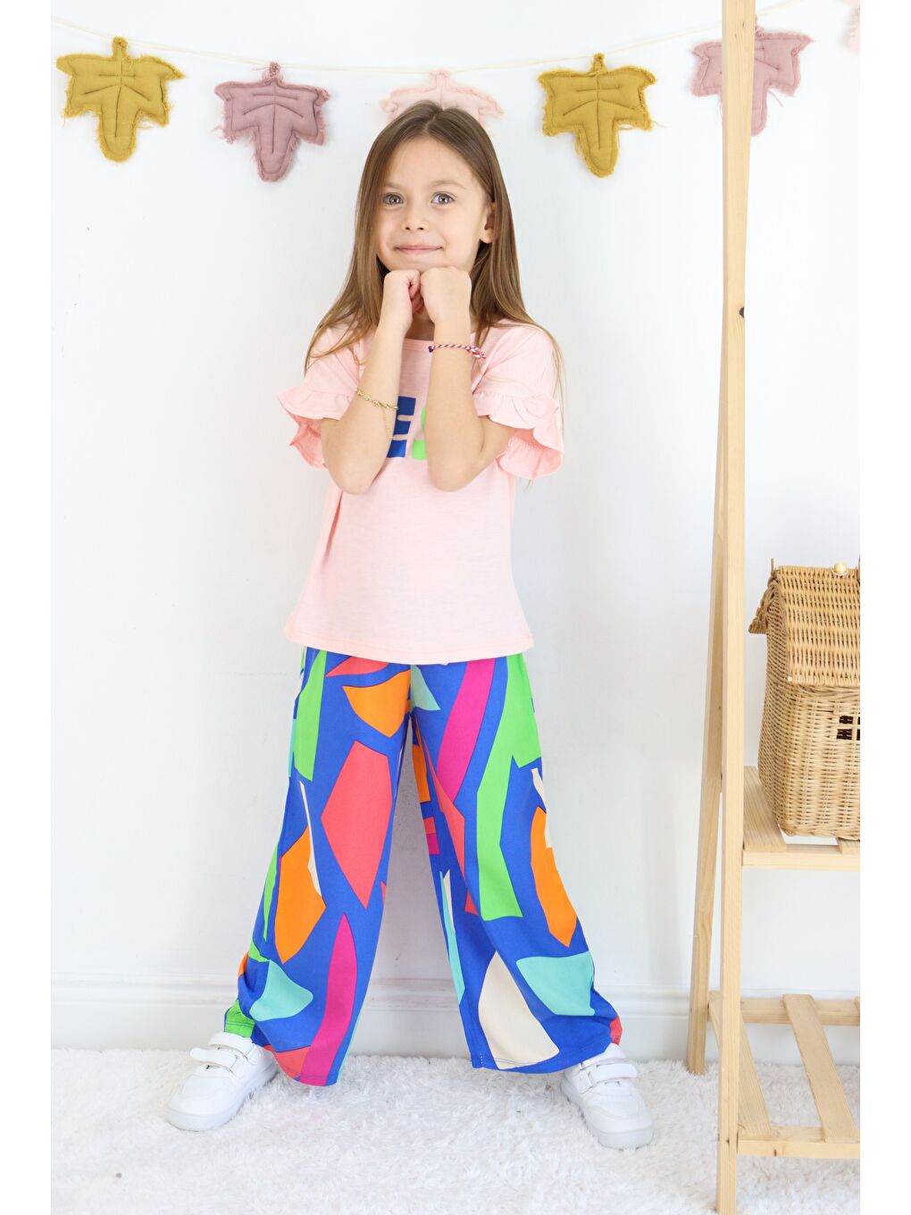 Pembe Kız Çocuk Yes Baskılı ispanyol Paça Alt-Üst Takım-2