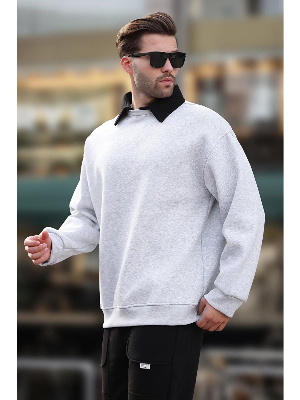 Beyaz Karmelanj Polo Yaka Erkek Sweatshirt 7086-2