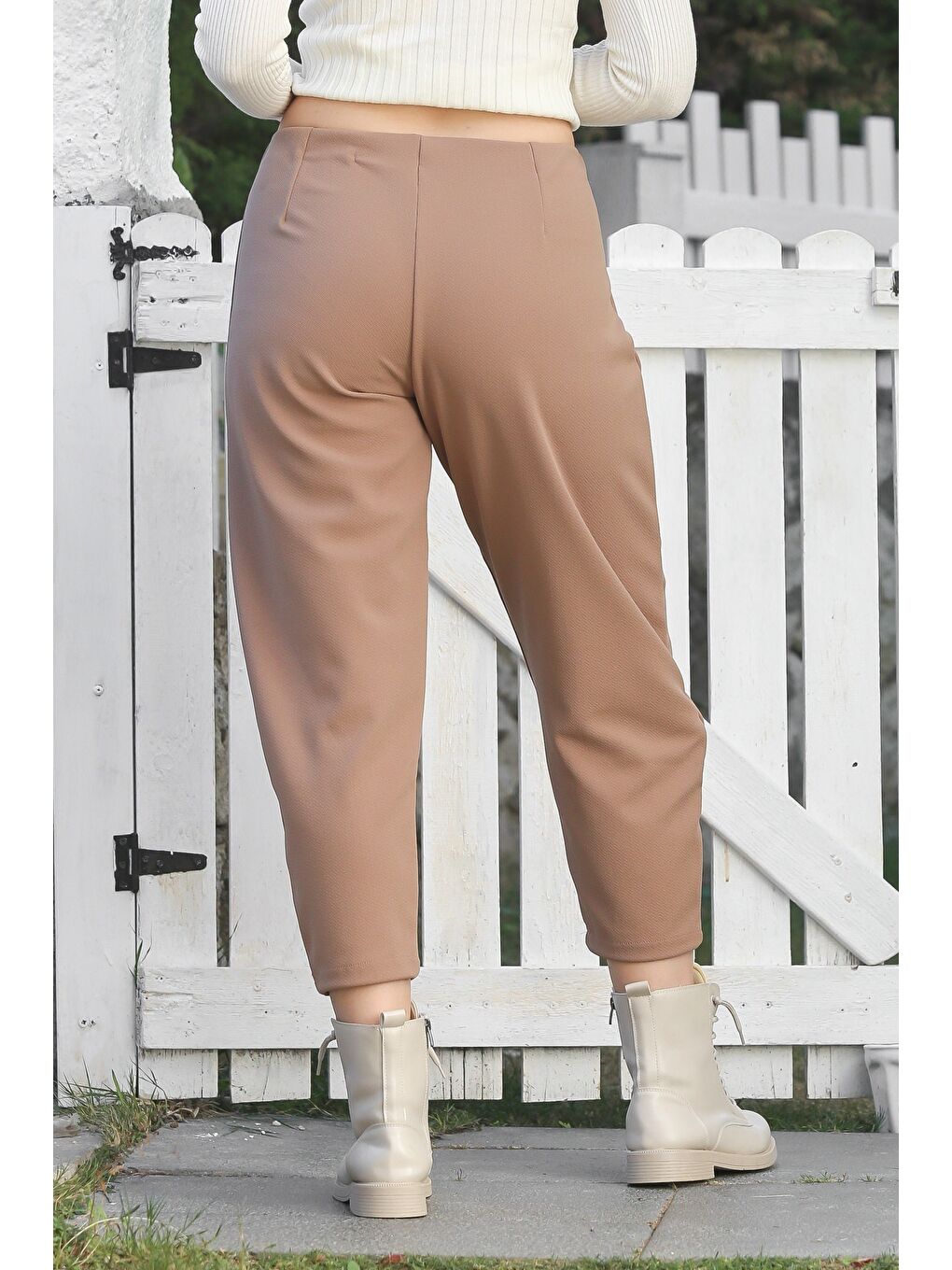Kahverengi Açık Kahve Cepli Lastikli Bel Düz Paça Casual Jarse Örme Pantolon 90 65-1