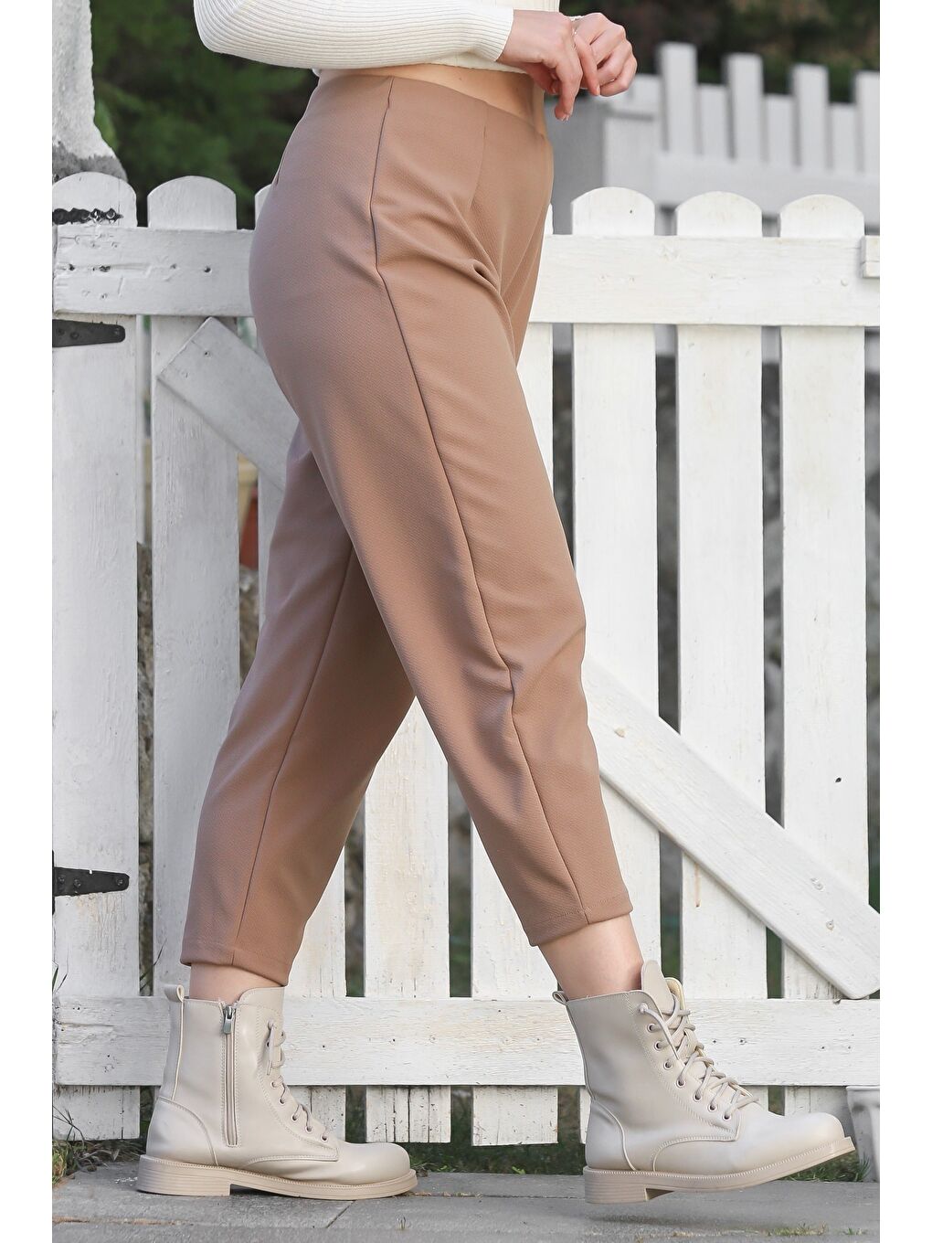 Kahverengi Açık Kahve Cepli Lastikli Bel Düz Paça Casual Jarse Örme Pantolon 90 65-2