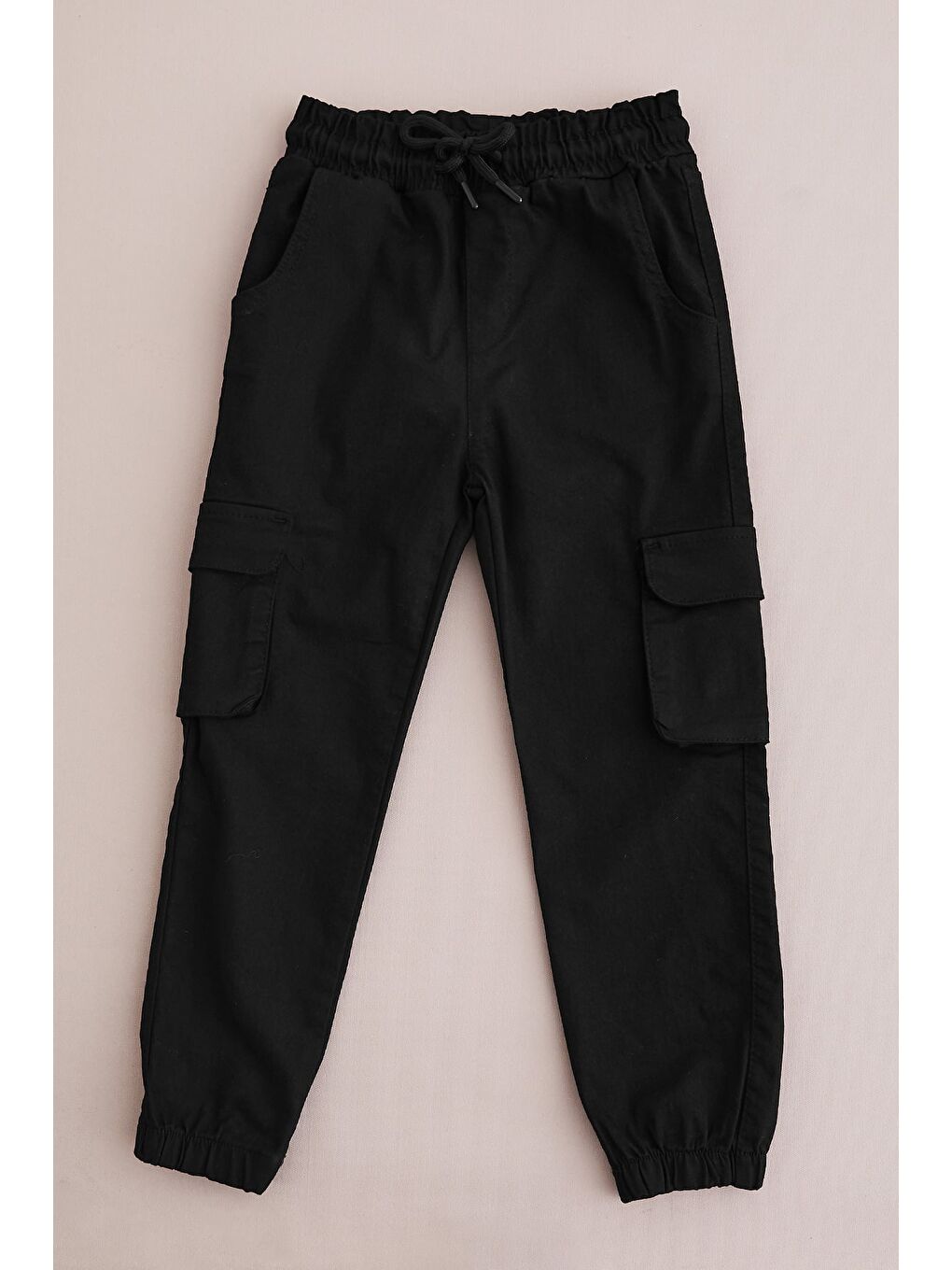 Siyah Beli Bağlamalı Kargo Cepli Erkek Çocuk Jogger Pantolon