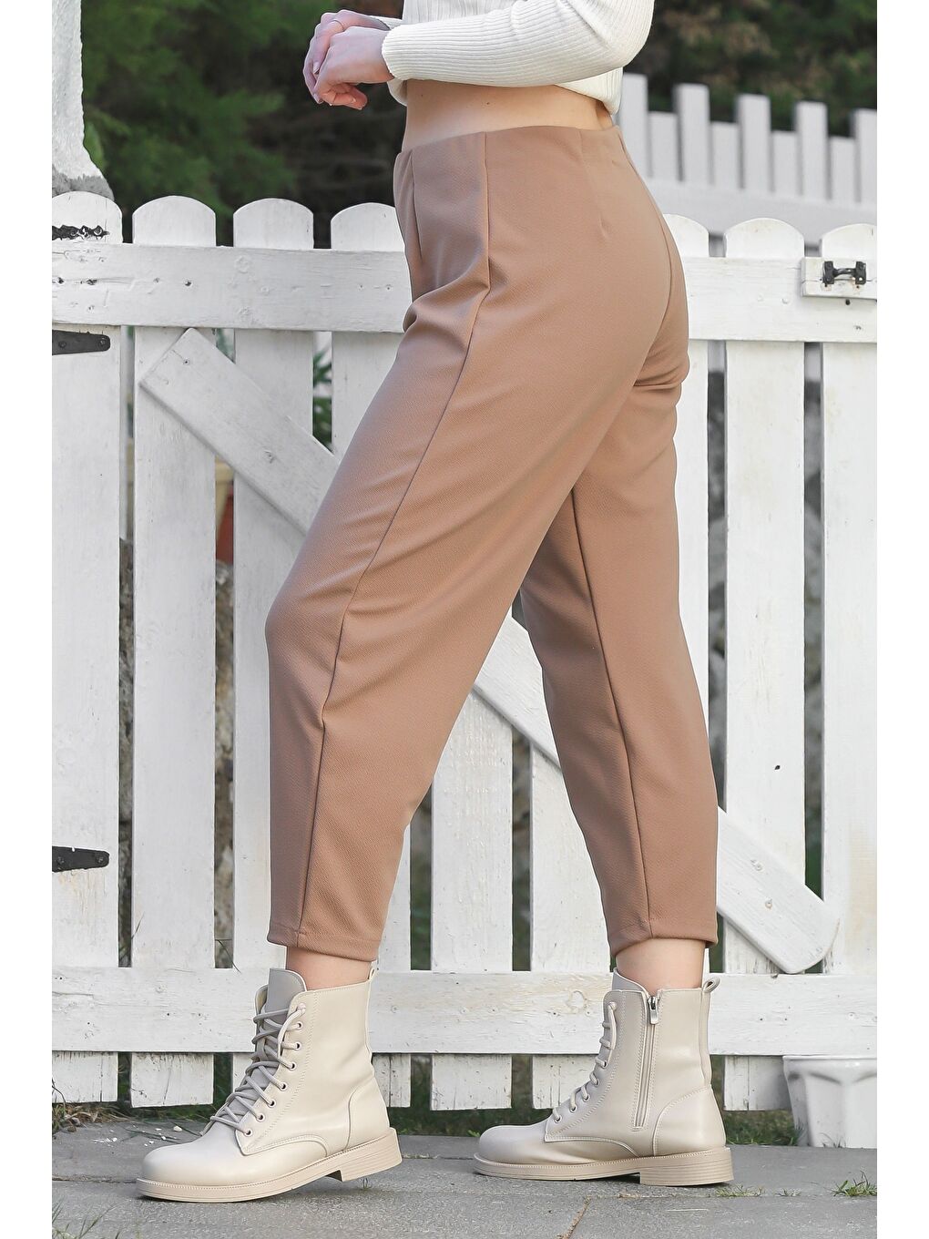 Kahverengi Açık Kahve Cepli Lastikli Bel Düz Paça Casual Jarse Örme Pantolon 90 65-4
