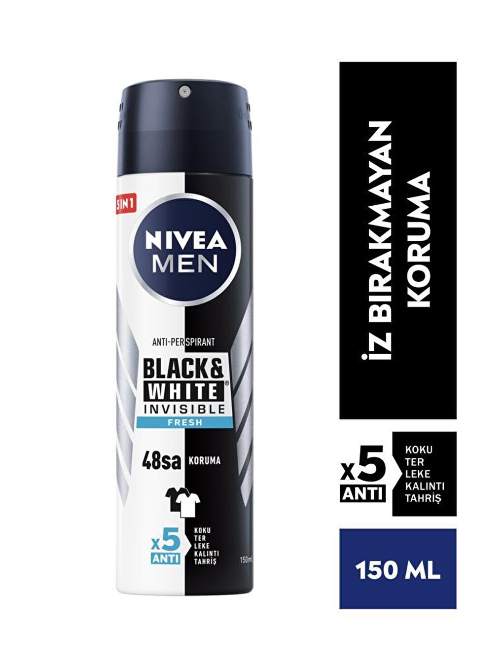 NIVEA Şeffaf Men Invisible Black&White Fresh Erkek Sprey Deodorant 150 ml X3 Adet, 48 Saat Anti-Perspirant Koruma - 1