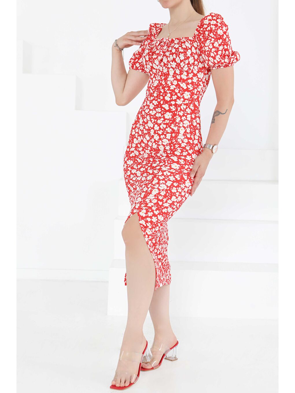 Kırmızı Prenses Kol Yırtmaçlı Elbise Kirmizi - 27292-2