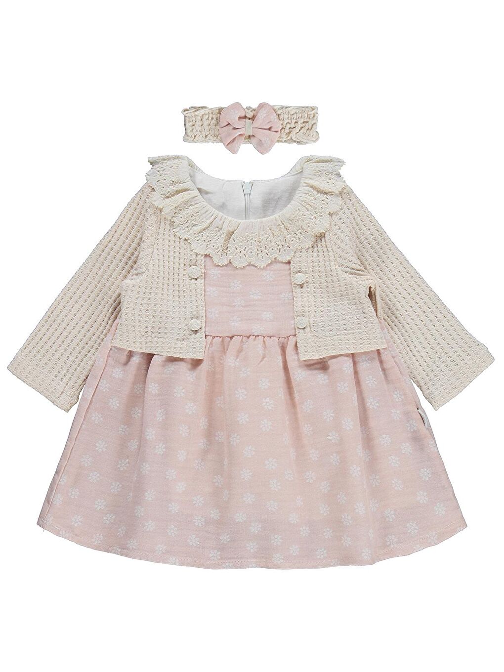 Lüks Süs Bolerolu Bandanalı 6-18 Ay Elbise - Pembe 18-24 Ay