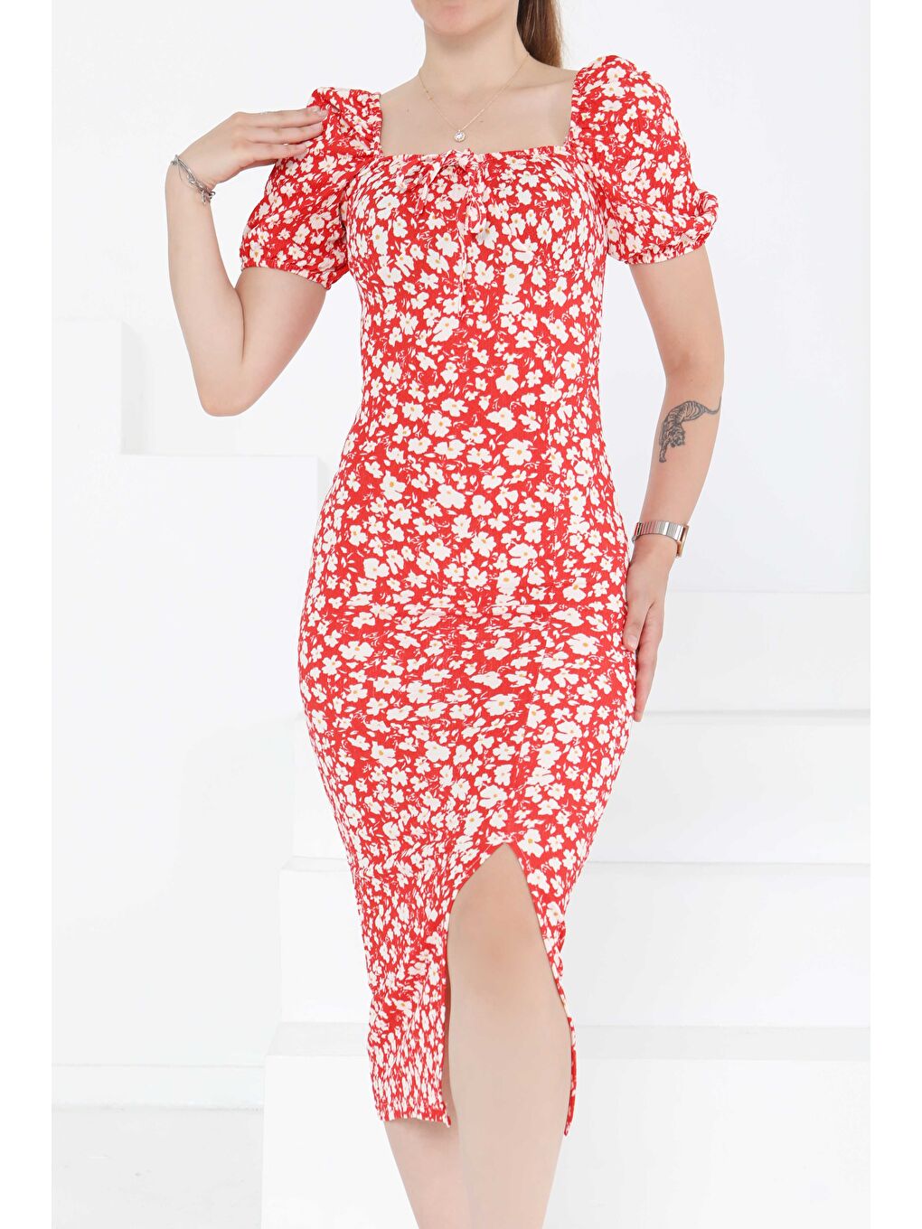 Kırmızı Prenses Kol Yırtmaçlı Elbise Kirmizi - 27292-3