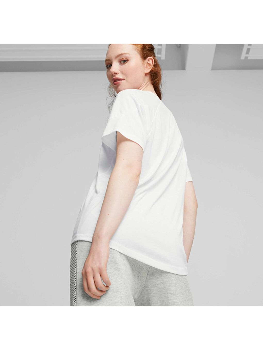 Beyaz EVOSTRIPE Kadın Tişört-1