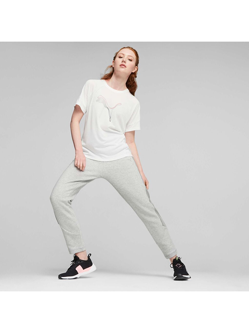 Beyaz EVOSTRIPE Kadın Tişört-2