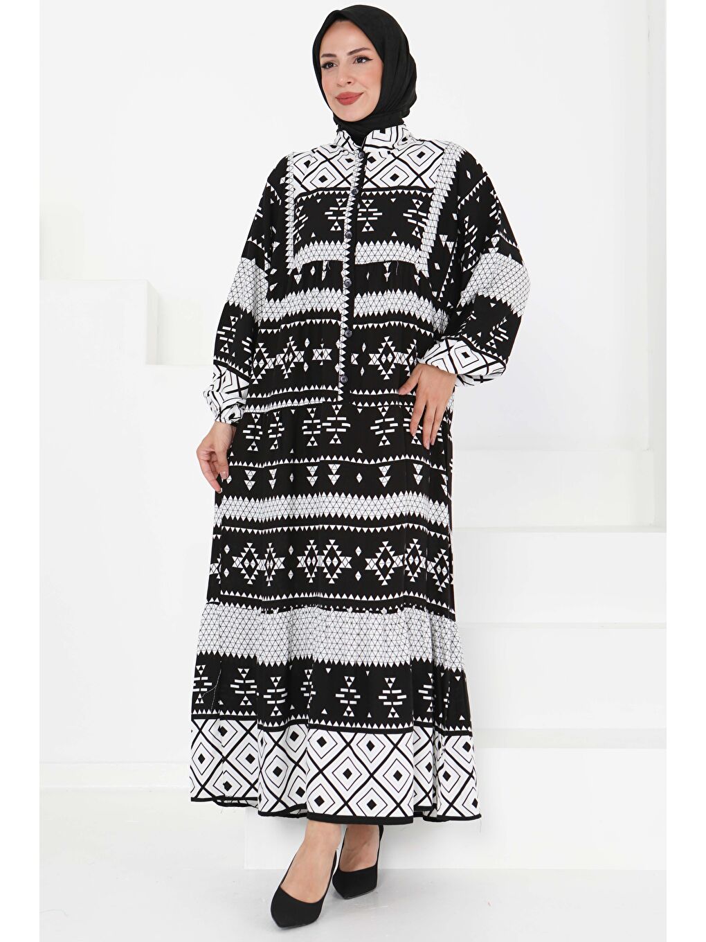 Düğme Detaylı Elbise Siyah - 27396