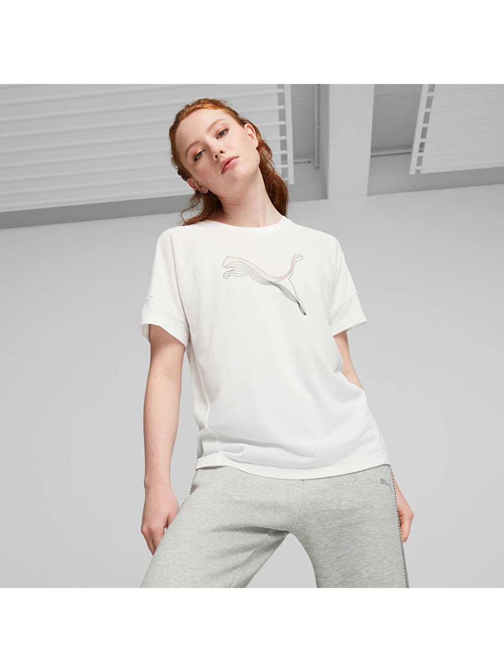 Beyaz EVOSTRIPE Kadın Tişört-4