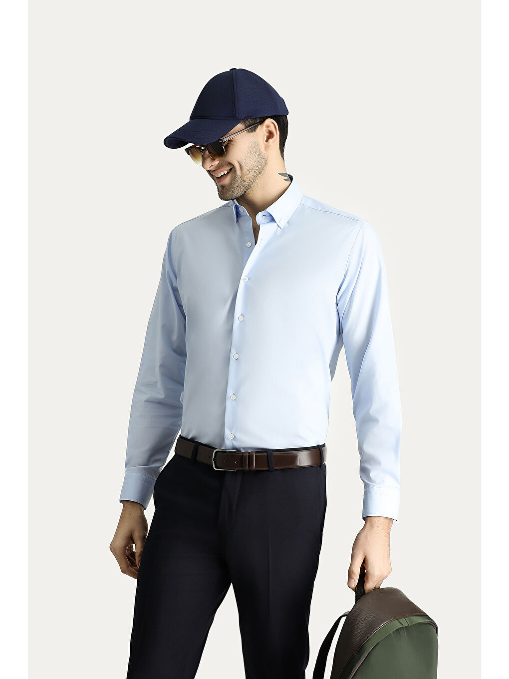 Mavi Uzun Kol Regular Fit Non Iron Ütü Gerektirmeyen Pamuklu Düğmeli Yaka Büyük Beden Gömlek-2