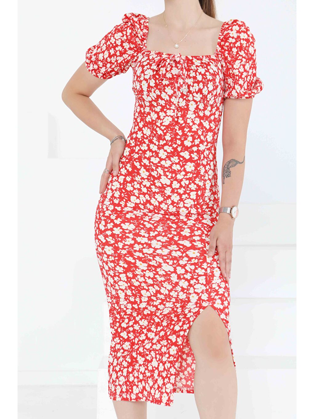 Kırmızı Prenses Kol Yırtmaçlı Elbise Kirmizi - 27292-4