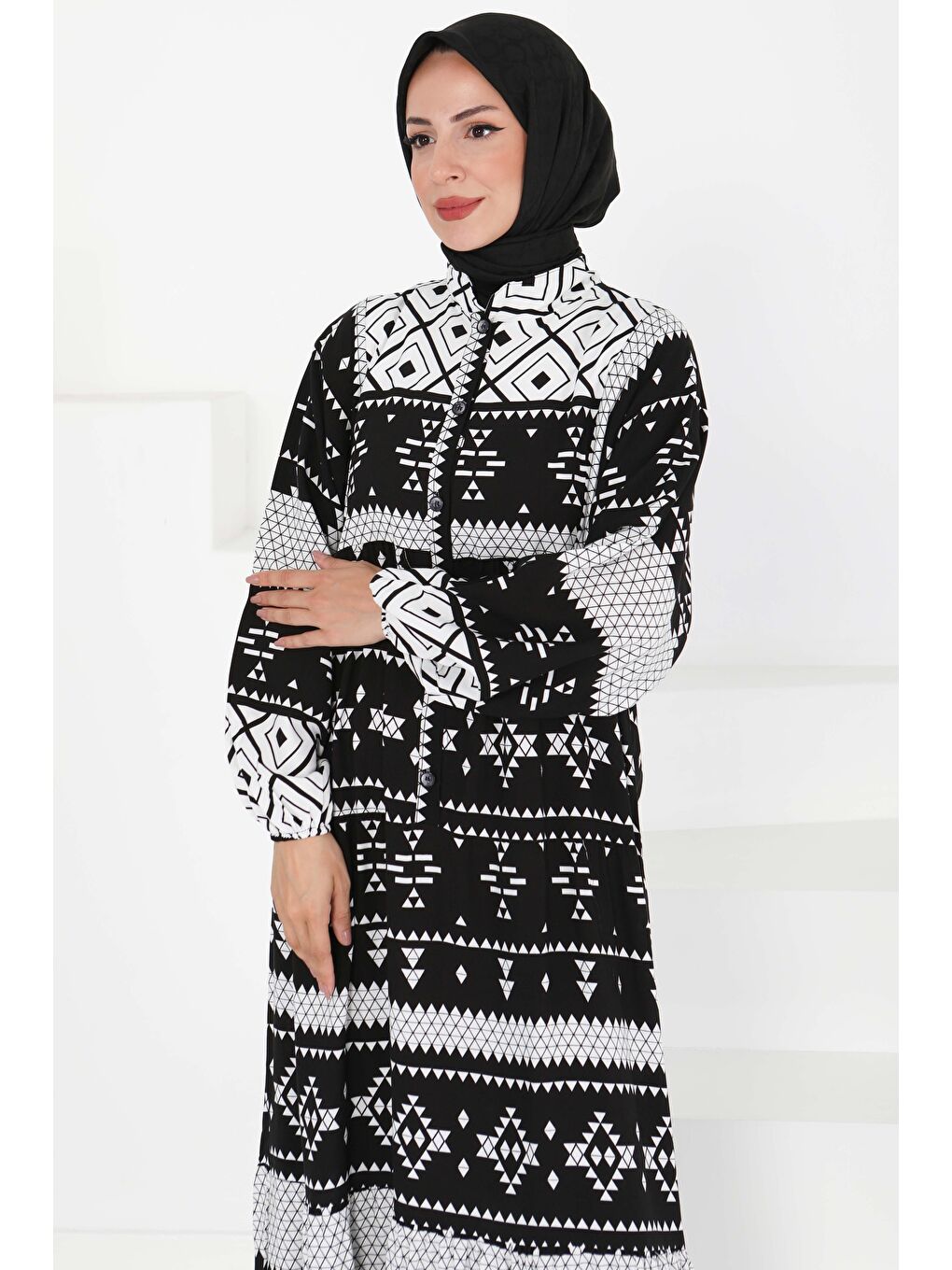 Düğme Detaylı Elbise Siyah - 27396-1