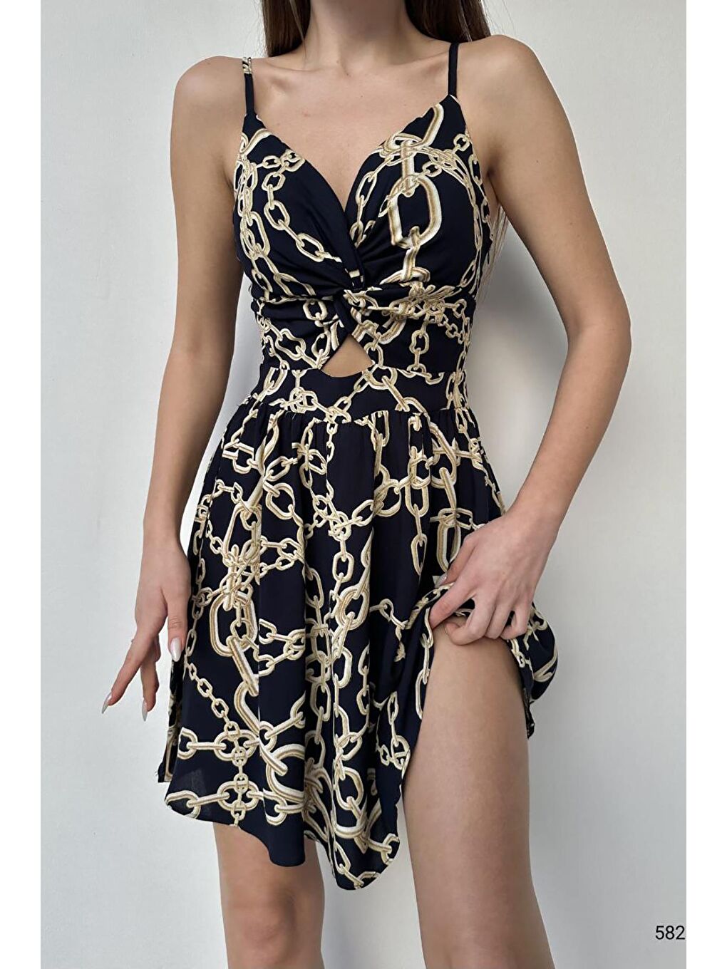 Siyah Koyu Lacivert Pedli Desenli Dokuma Viskon Elbise-1