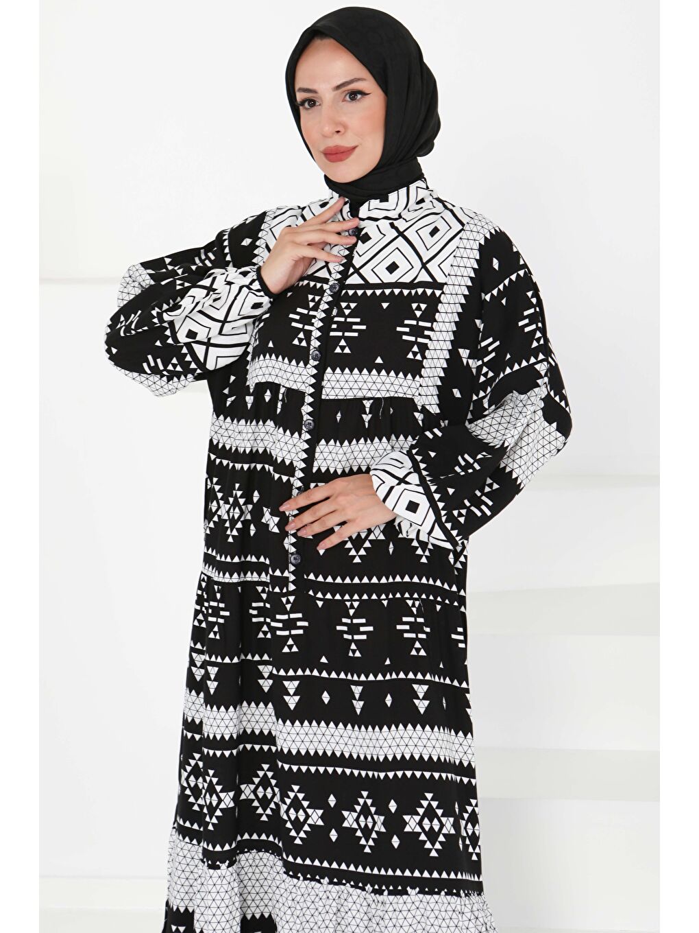 Düğme Detaylı Elbise Siyah - 27396-3