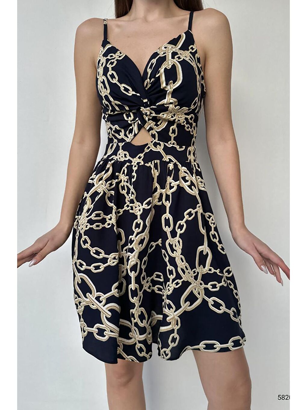 Siyah Koyu Lacivert Pedli Desenli Dokuma Viskon Elbise-2